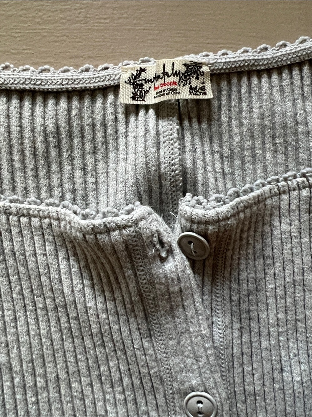 Free People Light Gray Ribbed Button Front Tee - Picture 2 of 2